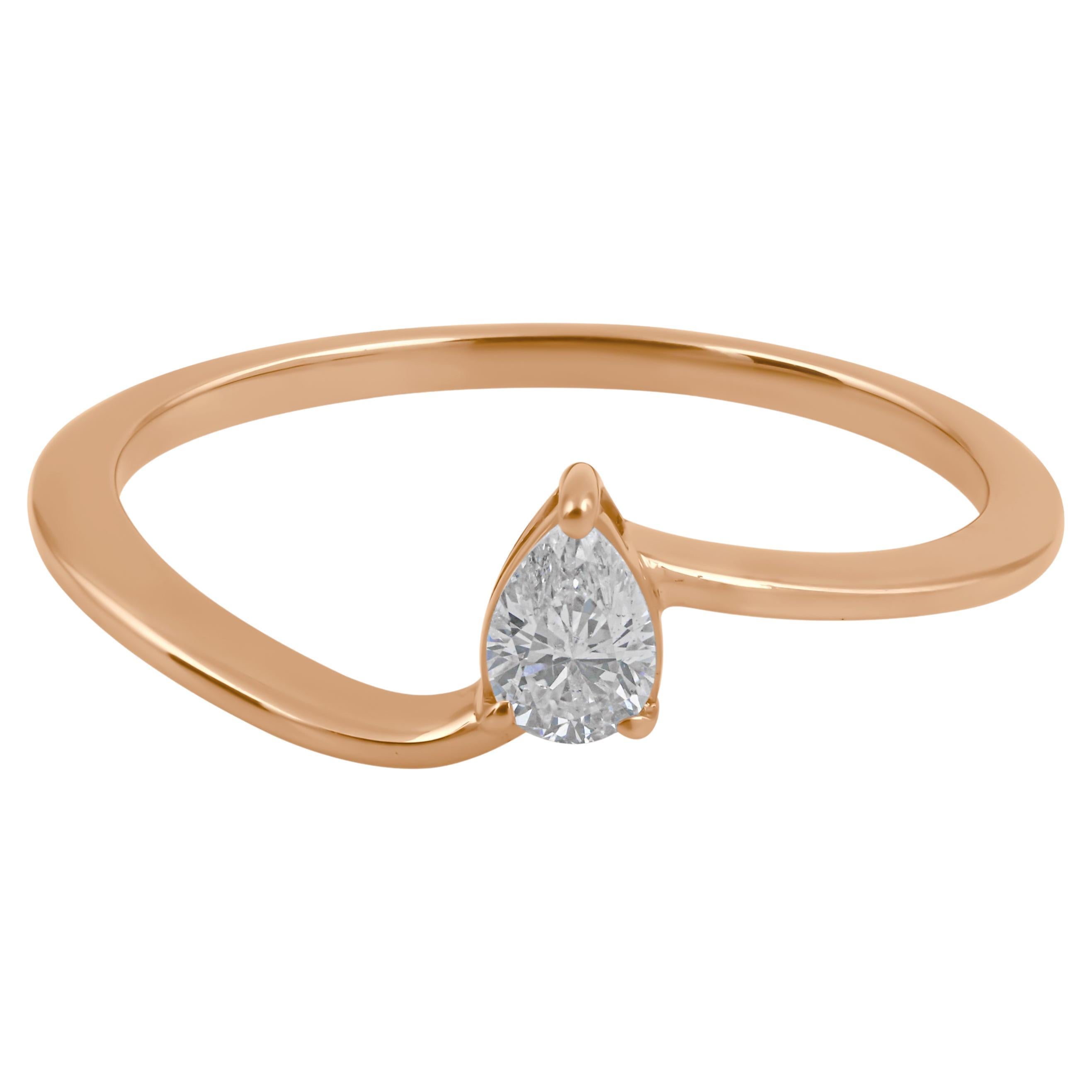 For Sale:  Solid 18k Rose Gold Tiny Pear Cut 0.19 Carat Diamond Ring Gift for Her