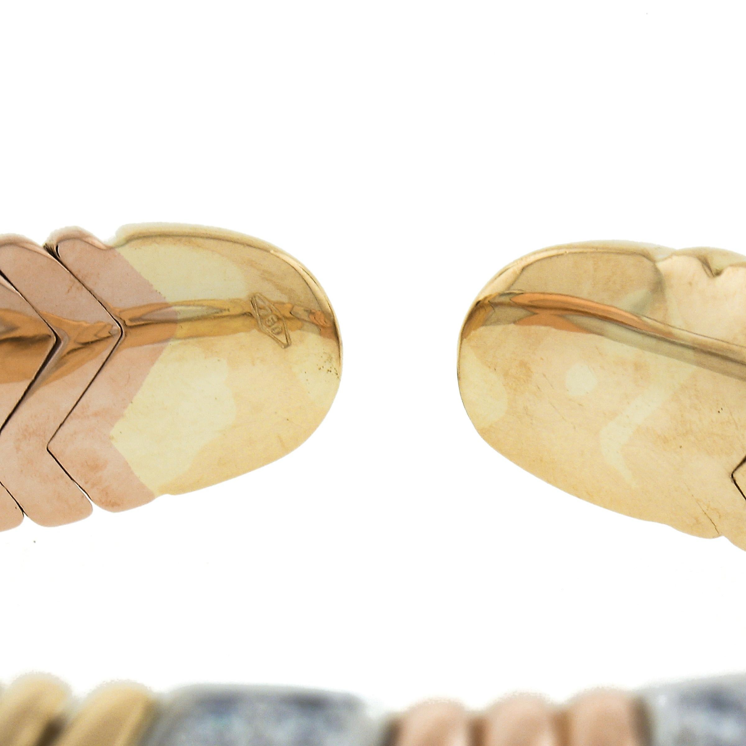 Bracciale flessibile in oro massiccio 18k Tri Color 2.75ctw Pave Diamond Chevron in vendita 2