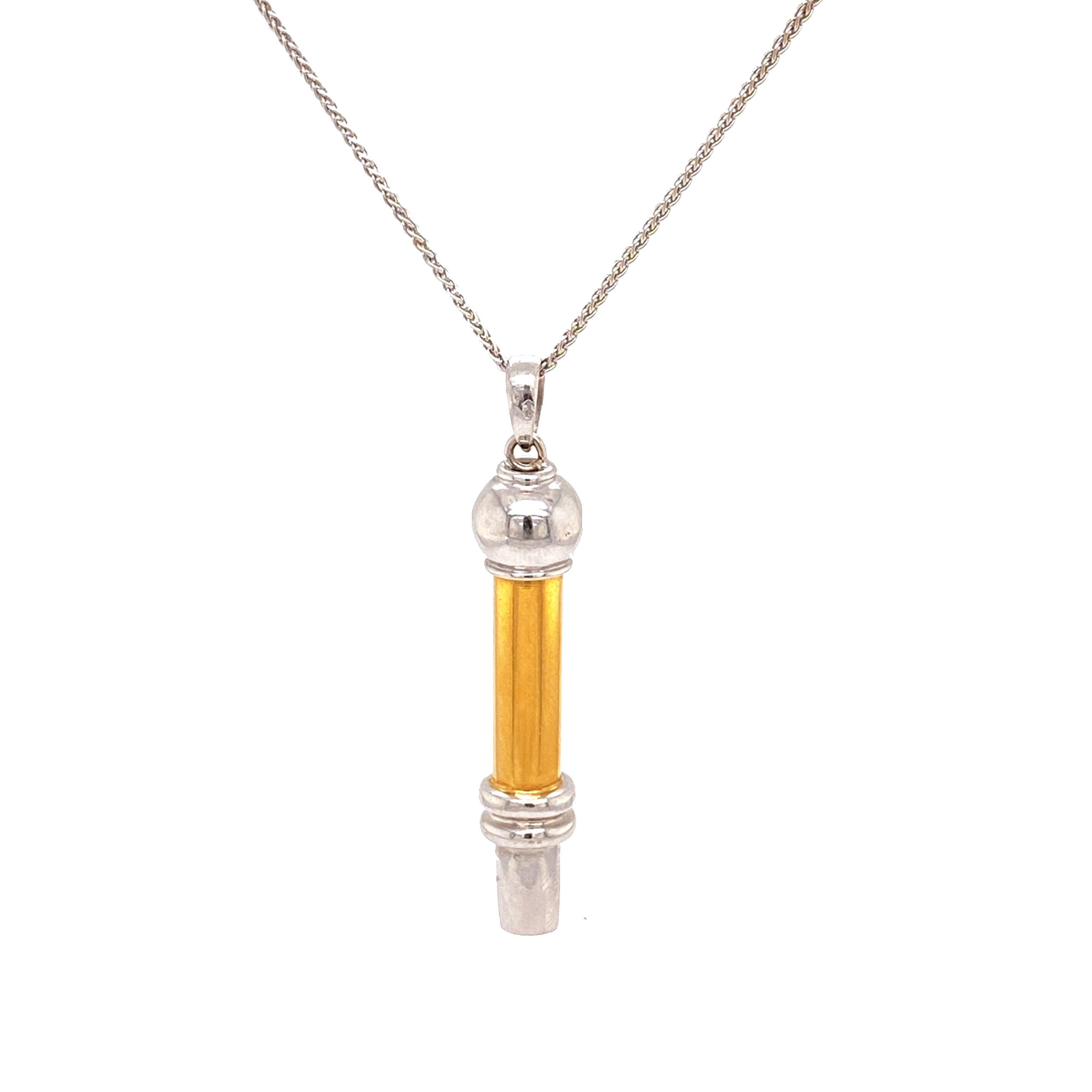 Solid 18 Karat Two-Tone Gold Dog Whistle Genuine Diamond Pendant 9.1g In Excellent Condition In Manchester, NH