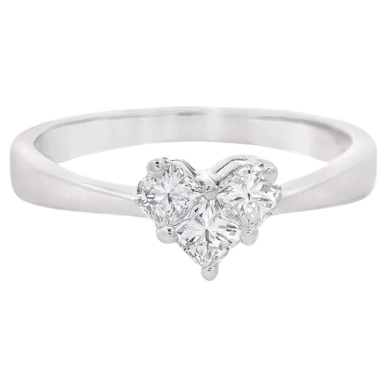 Solid 18k White Gold 0.35ctw Custom Cut Diamond Dainty Heart Promise Ring For Sale