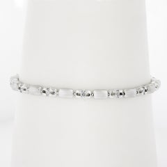 Solid 18k White Gold 0.60ctw Round Prong Diamond Dual Finish Line Link Bracelet
