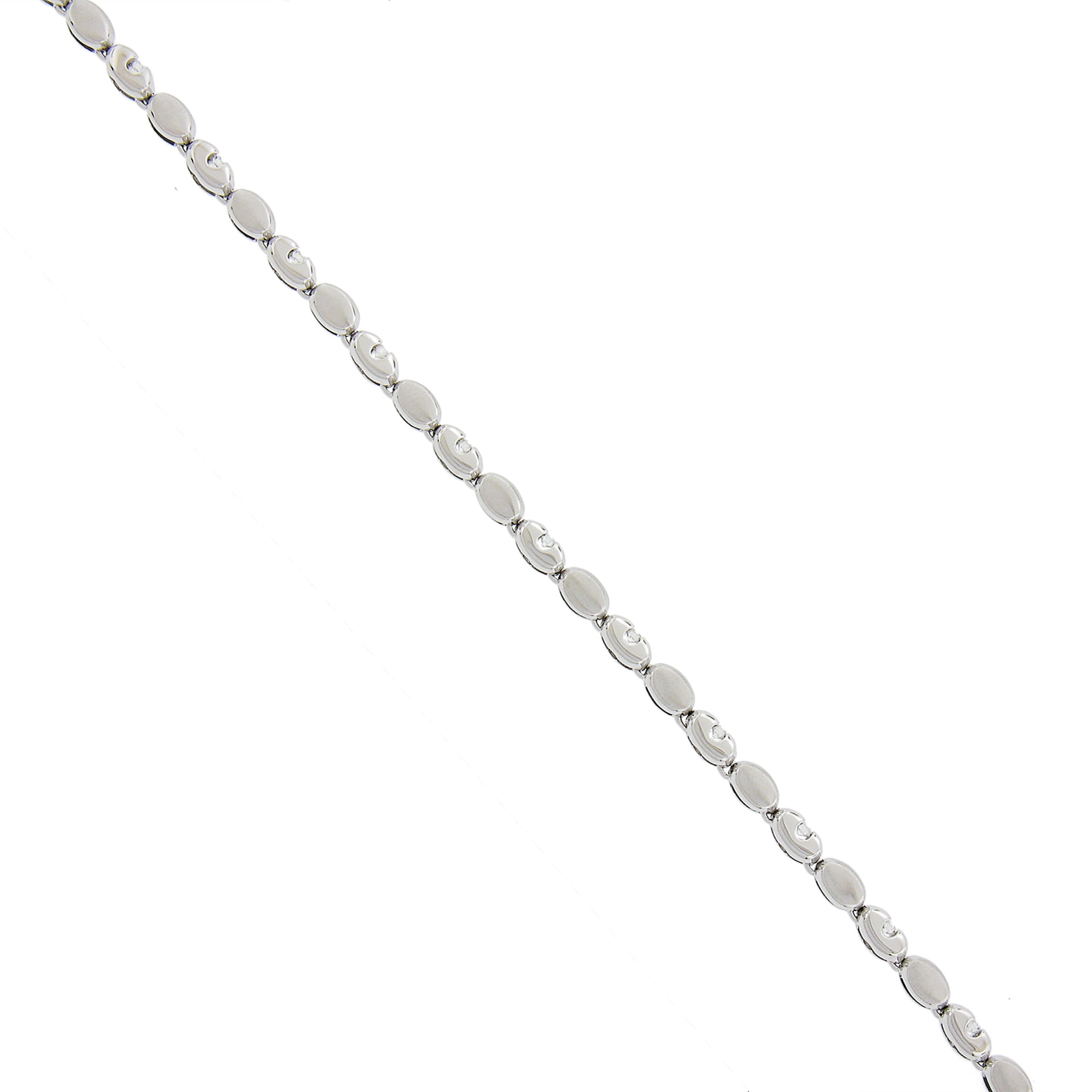 Solid 18k White Gold 0.60ctw Round Prong Diamond Dual Finish Line Link Bracelet For Sale 2