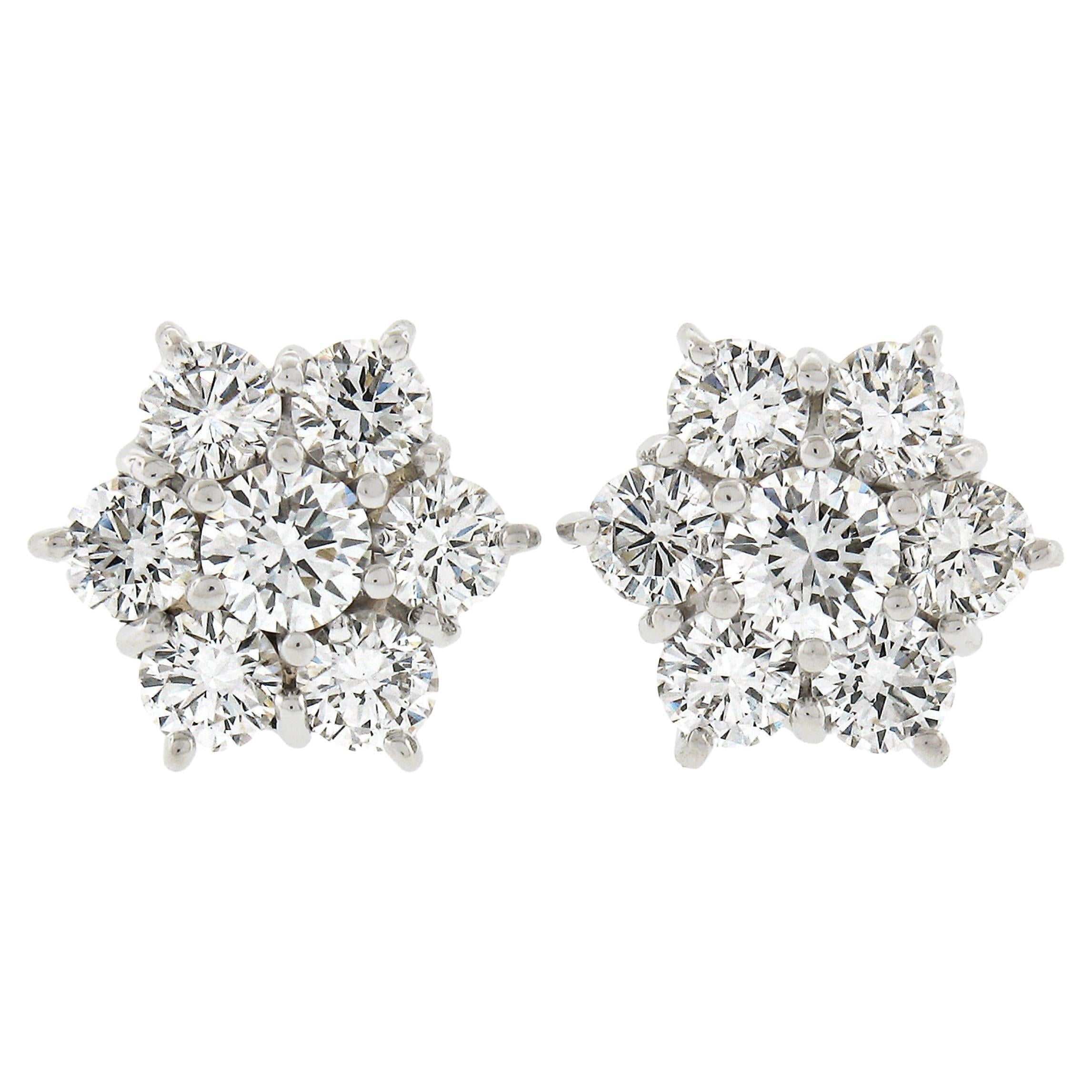 Solid 18k White Gold 0.80ctw Round Brilliant Prong Diamond Cluster Stud Earrings For Sale
