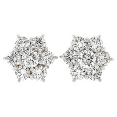 Solid 18k White Gold 0.80ctw Round Brilliant Prong Diamond Cluster Stud Earrings
