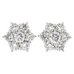 Solid 18k White Gold 0.80ctw Round Brilliant Prong Diamond Cluster Stud Earrings
