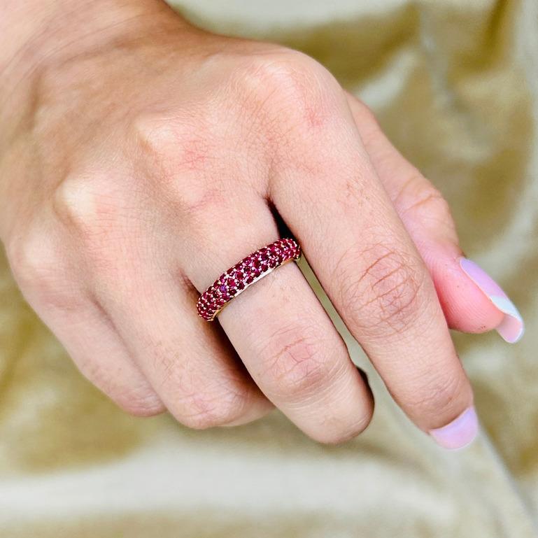 For Sale:  Pave Set Ruby Half Eternity Stackable Band in Solid 18k White Gold Ring 12