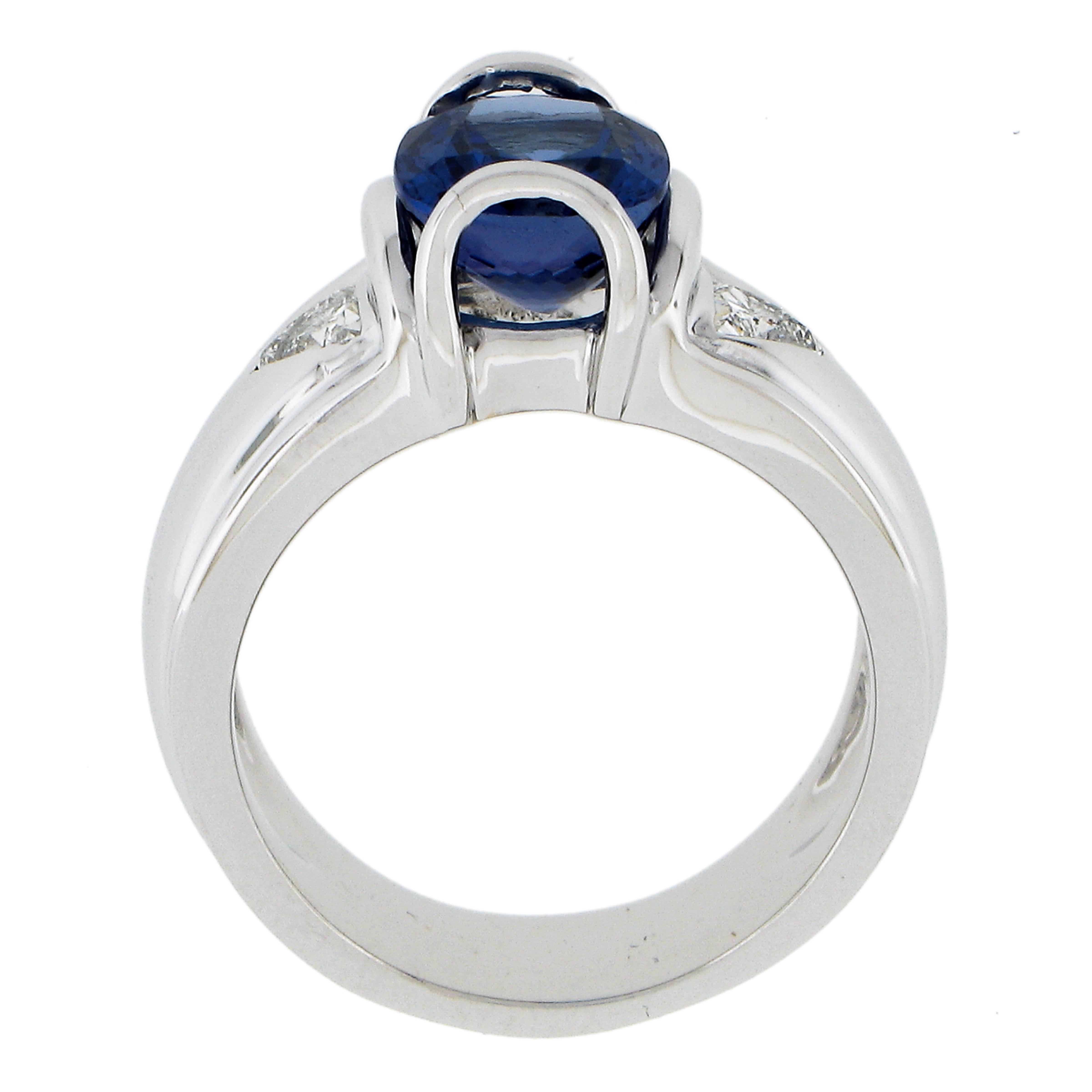 Solid 18k White Gold 2.69ctw Cushion Tanzanite & Trillion Diamond Wide Band Ring For Sale 3