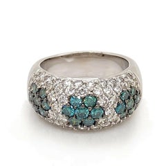 Solid 18 Karat White Gold 4.00 Carat Blue and White Diamond Flower Ring 11.7g