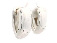 Solid 18k White Gold Brushed Stone Finish Huggie Snap Earrings