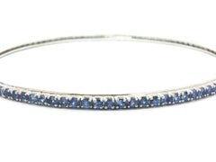 Solid 18k White Gold Cornflower Blue Sapphire Tennis Slip On Bangle Bracelet