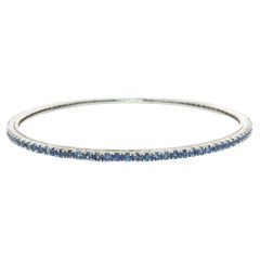 Solid 18k White Gold Cornflower Blue Sapphire Tennis Slip On Bangle Bracelet