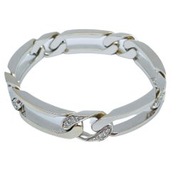 Solid 18k White Gold Curb Chain Bracelet with Diamonds