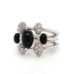 Solid 18 Karat Gold Genuine Diamond and Black Onyx Stack Ring by Fopa 12.1g