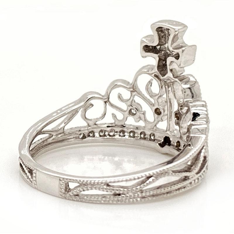 Women's or Men's Solid 18 Karat White Gold Genuine Diamond Crown Ring 0.25 Carat 3.4g