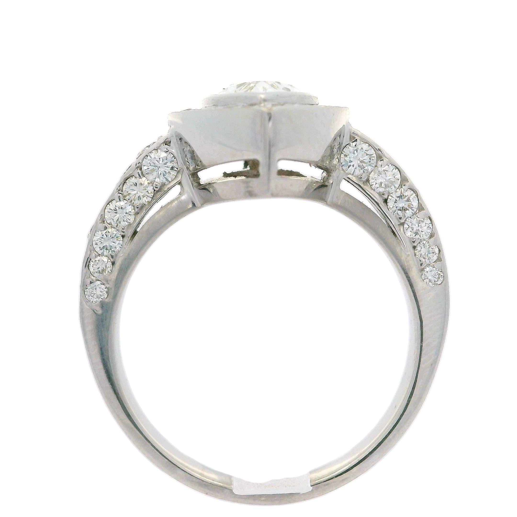 Solid 18k White Gold Gia 1.89ctw Pear Cut Bezel Diamond Solitaire Cocktail Ring For Sale 1