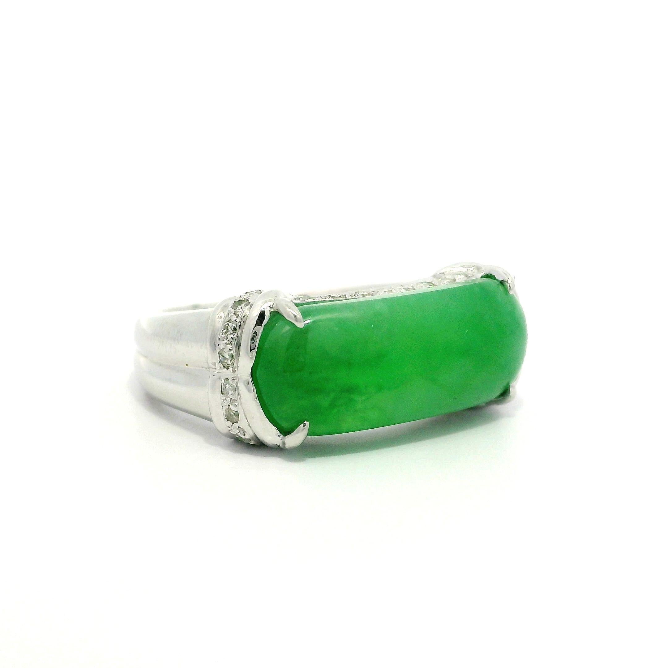 Solid 18k White Gold GIA 7.17ctw Arc Saddle A Jade w/ Diamond Band Ring For Sale 7