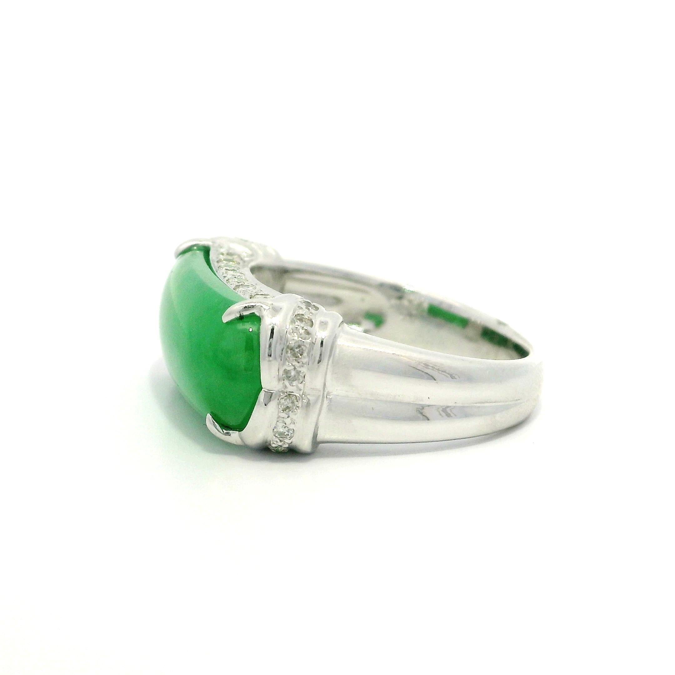 Solid 18k White Gold GIA 7.17ctw Arc Saddle A Jade w/ Diamond Band Ring For Sale 9