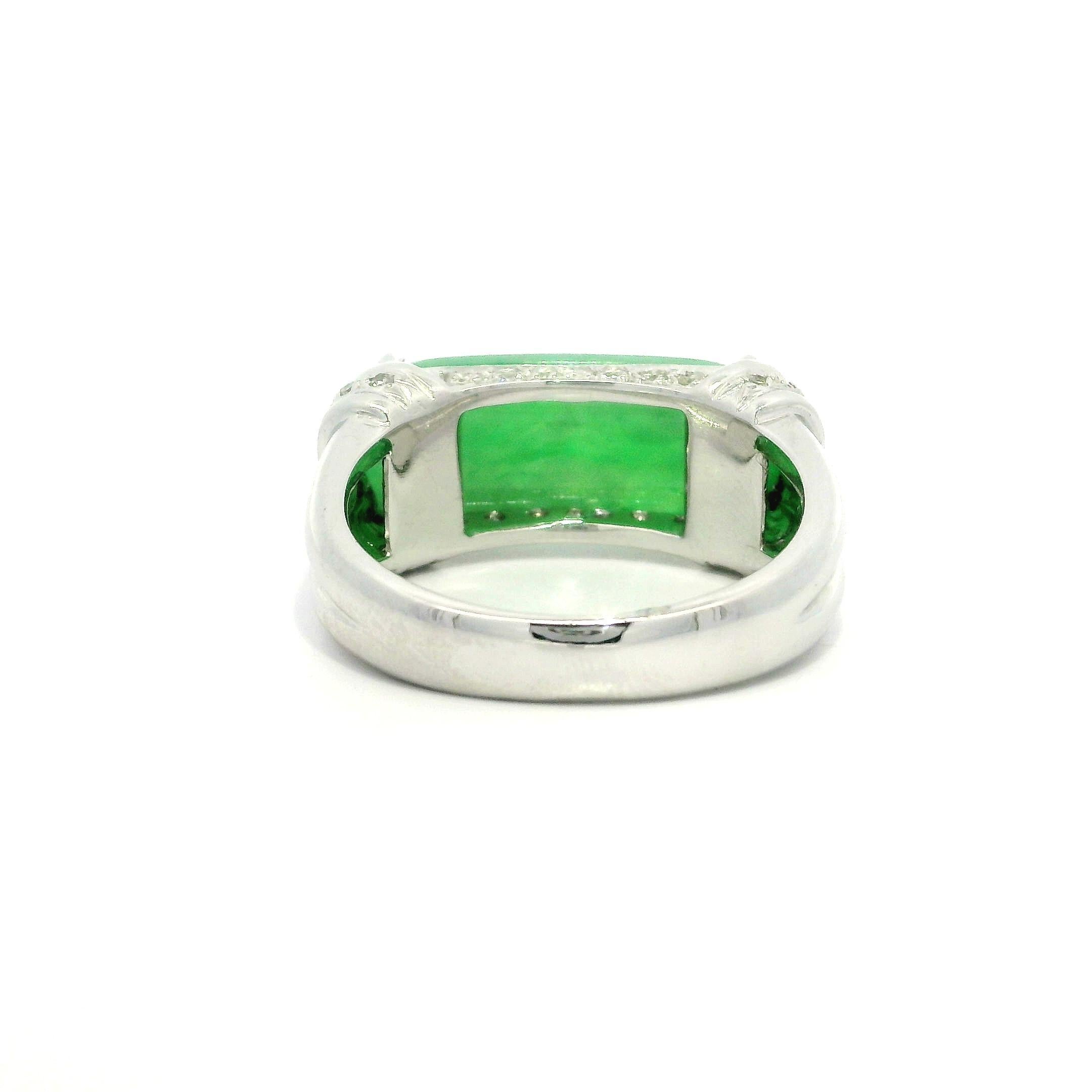 Solid 18k White Gold GIA 7.17ctw Arc Saddle A Jade w/ Diamond Band Ring For Sale 10