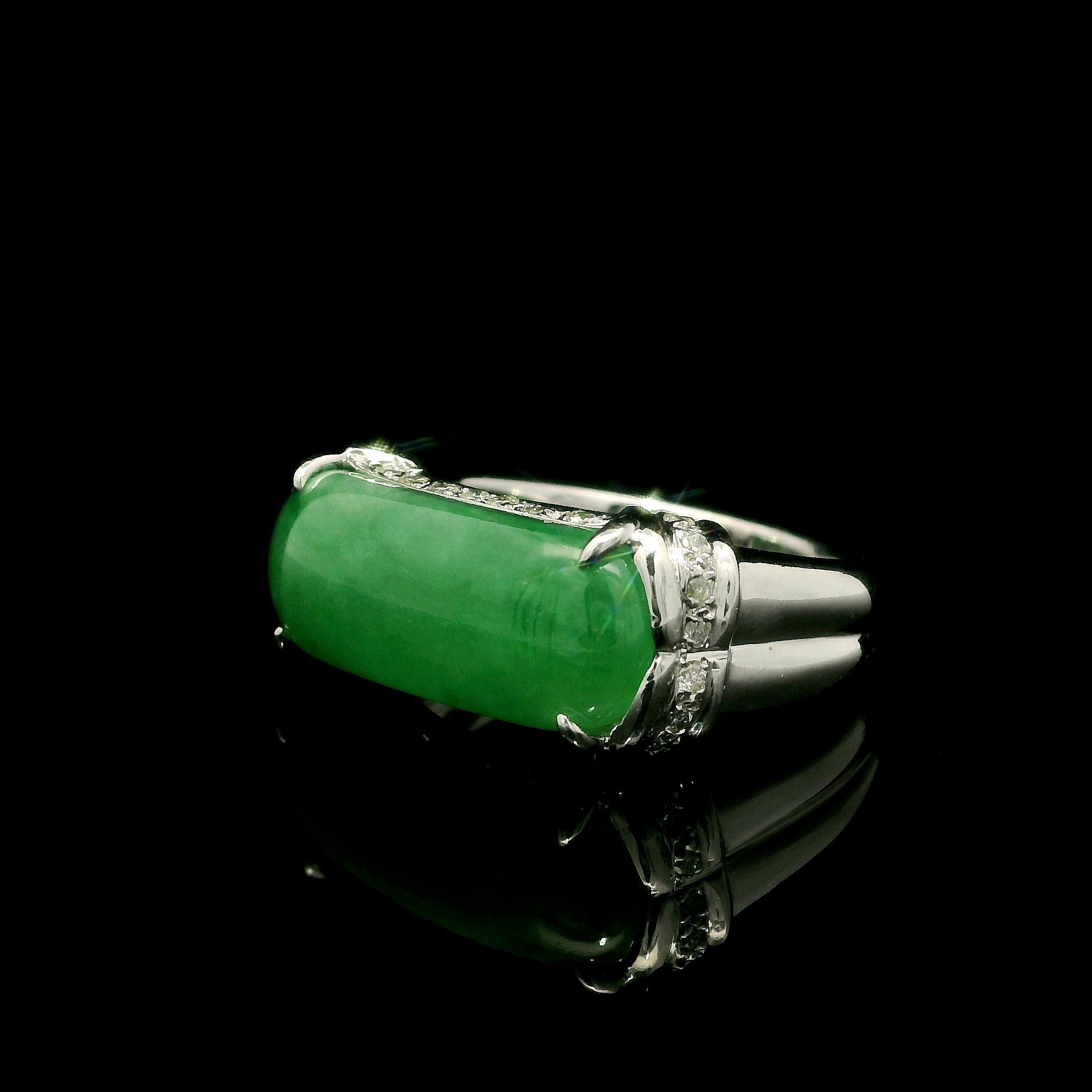 Cabochon Solid 18k White Gold GIA 7.17ctw Arc Saddle A Jade w/ Diamond Band Ring For Sale