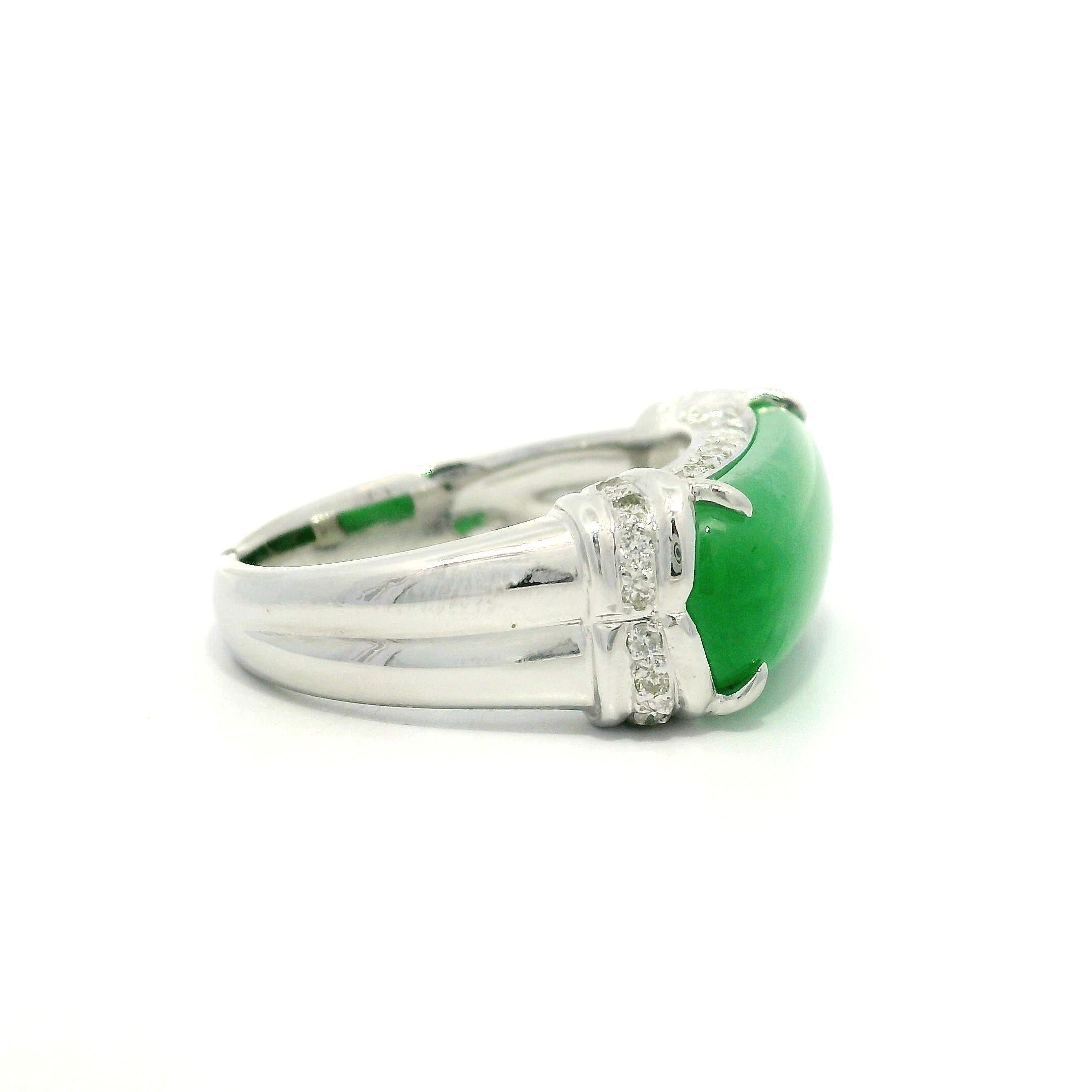 Solid 18k White Gold GIA 7.17ctw Arc Saddle A Jade w/ Diamond Band Ring For Sale 2