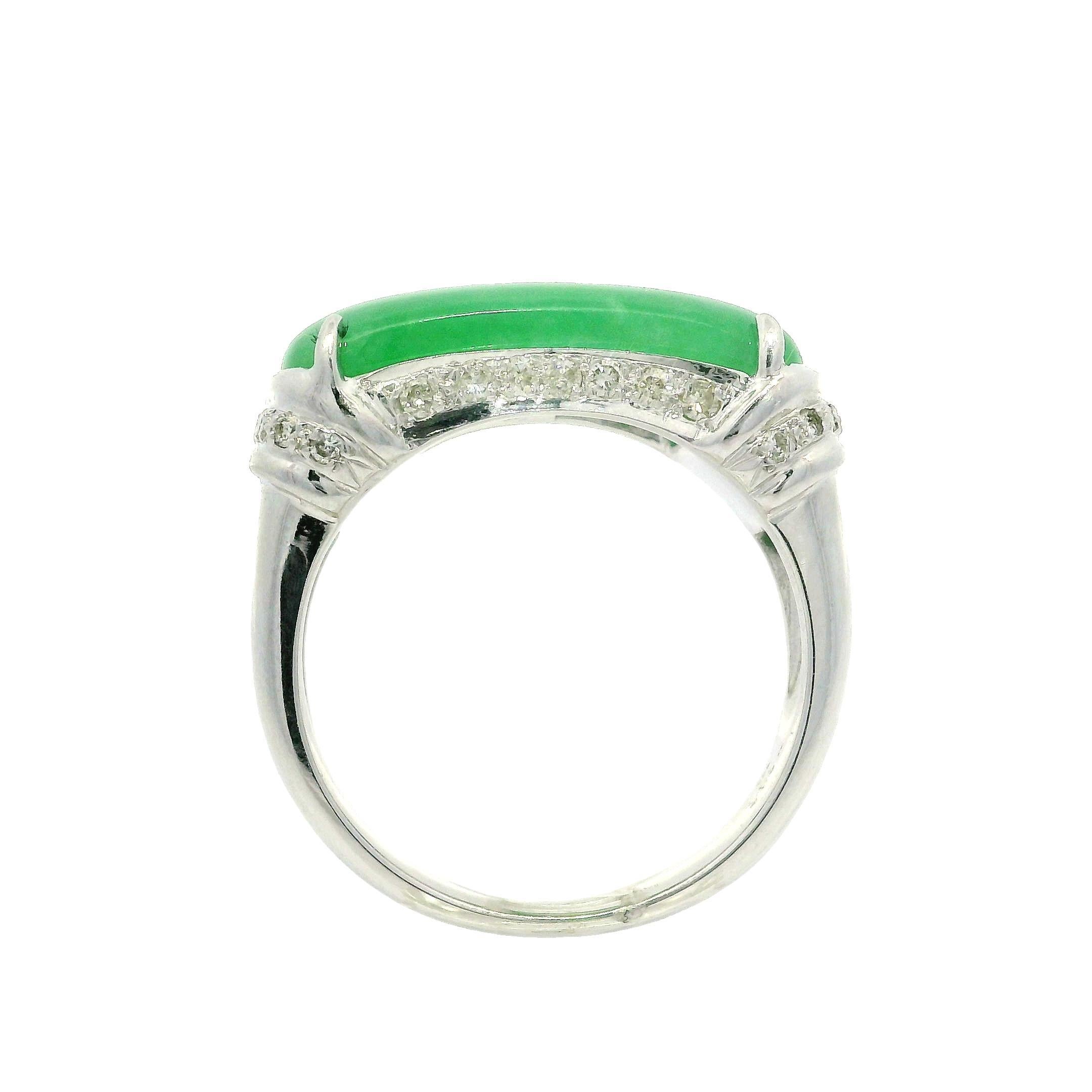 Solid 18k White Gold GIA 7.17ctw Arc Saddle A Jade w/ Diamond Band Ring For Sale 3