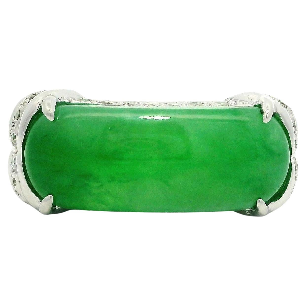 Solid 18k White Gold GIA 7.17ctw Arc Saddle A Jade w/ Diamond Band Ring