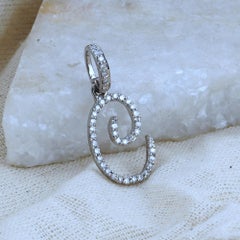 Solid 18k White Gold Natural Diamond C Letter Alphabet Initial Pendant Jewelry