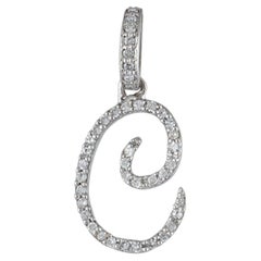 Solid 18k White Gold Natural Diamond C Letter Alphabet Initial Pendant Jewelry