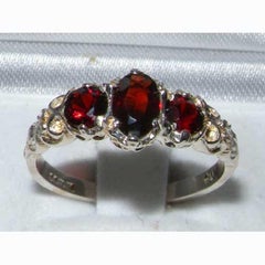 Solid 18k White Gold Natural Garnet Womens Trilogy Ring, Customizable