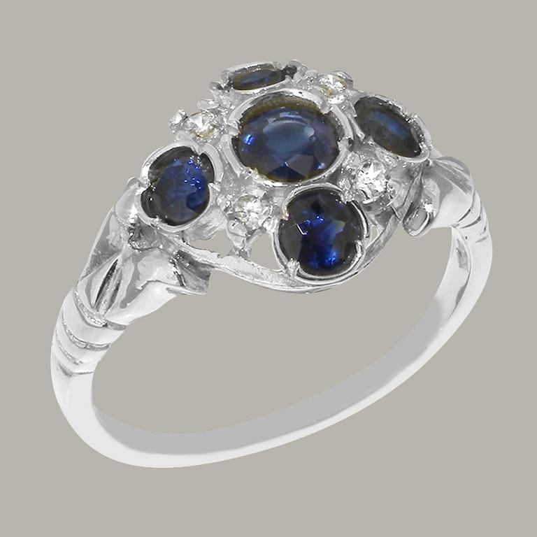 Im Angebot: Damen-Cluster-Ring aus massivem 18 Karat Weißgold mit natürlichem Saphir und Diamant, anpassbar () 2
