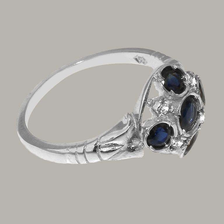 Im Angebot: Damen-Cluster-Ring aus massivem 18 Karat Weißgold mit natürlichem Saphir und Diamant, anpassbar () 5