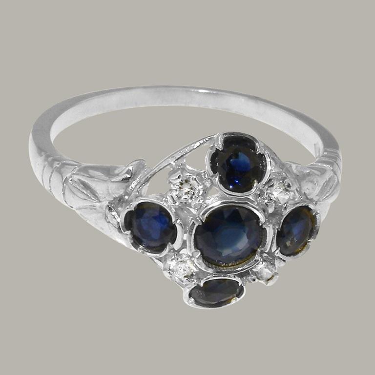 Im Angebot: Damen-Cluster-Ring aus massivem 18 Karat Weißgold mit natürlichem Saphir und Diamant, anpassbar () 6