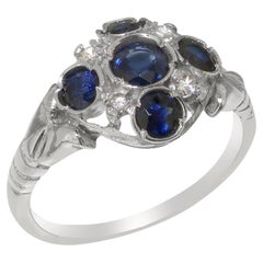 Damen-Cluster-Ring aus massivem 18 Karat Weißgold mit natürlichem Saphir und Diamant, anpassbar