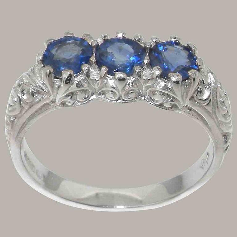 For Sale:  Solid 18K White Gold Natural Sapphire Womens Trilogy Ring 3
