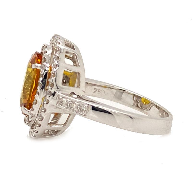 Women's or Men's Solid 18 Karat Gold Natural Yellow Sapphire and Genuine Diamond Halo Ring 5.4g