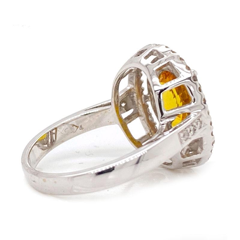 Solid 18 Karat Gold Natural Yellow Sapphire and Genuine Diamond Halo Ring 5.4g 2