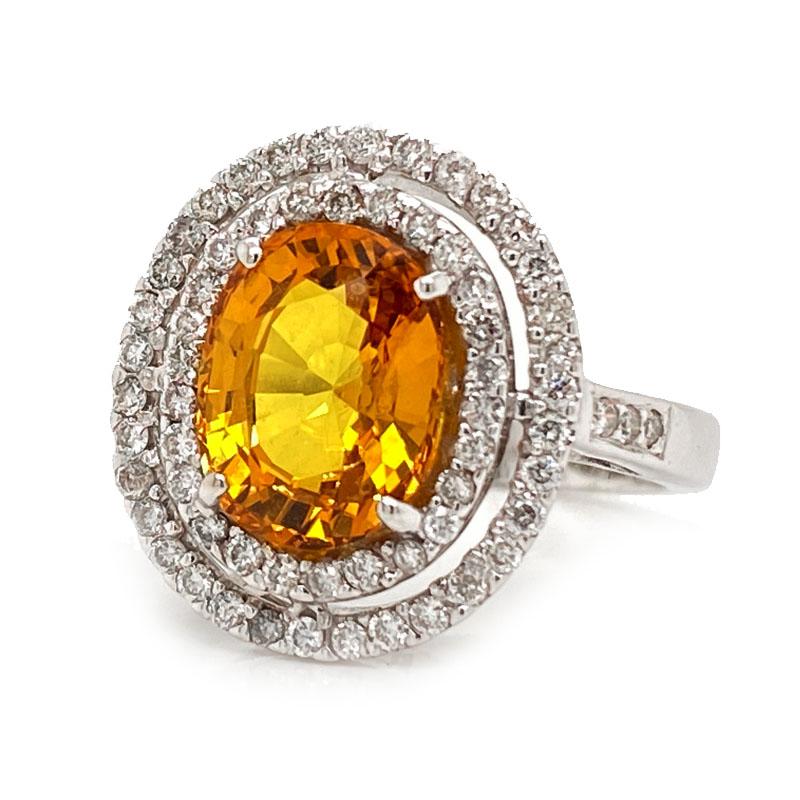 Solid 18 Karat Gold Natural Yellow Sapphire and Genuine Diamond Halo Ring 5.4g 3
