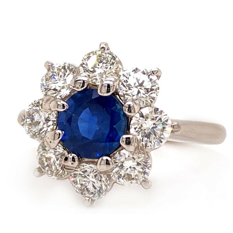 Solid 18 Karat Gold T. Foster & Co Genuine Sapphire & Natural Diamond Ring 4.6g 2