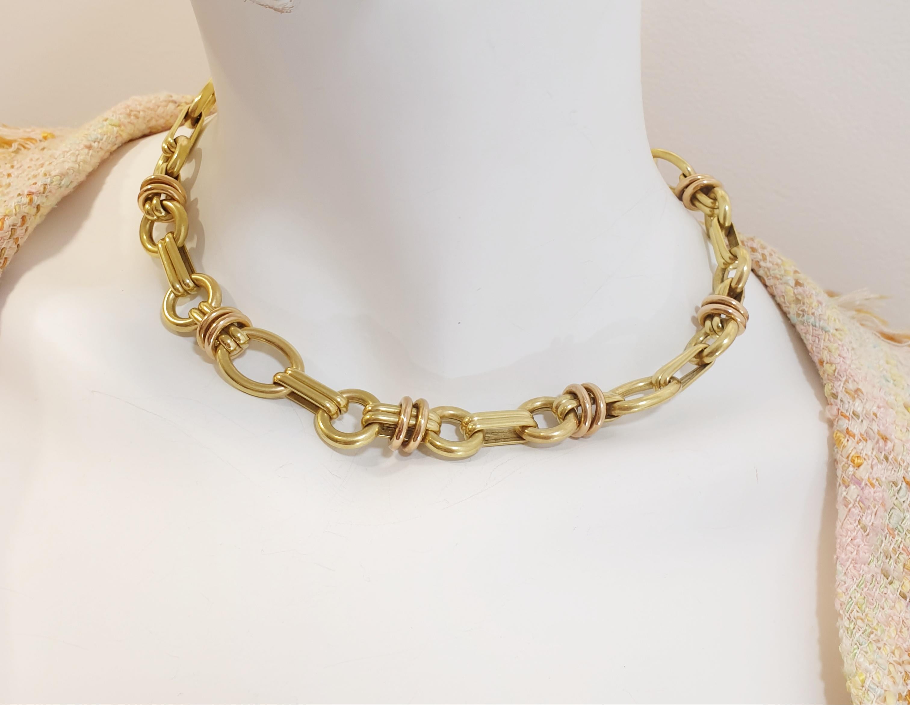 Solide Gliederhalskette aus 18 Karat Gelb- und Roségold (Moderne)