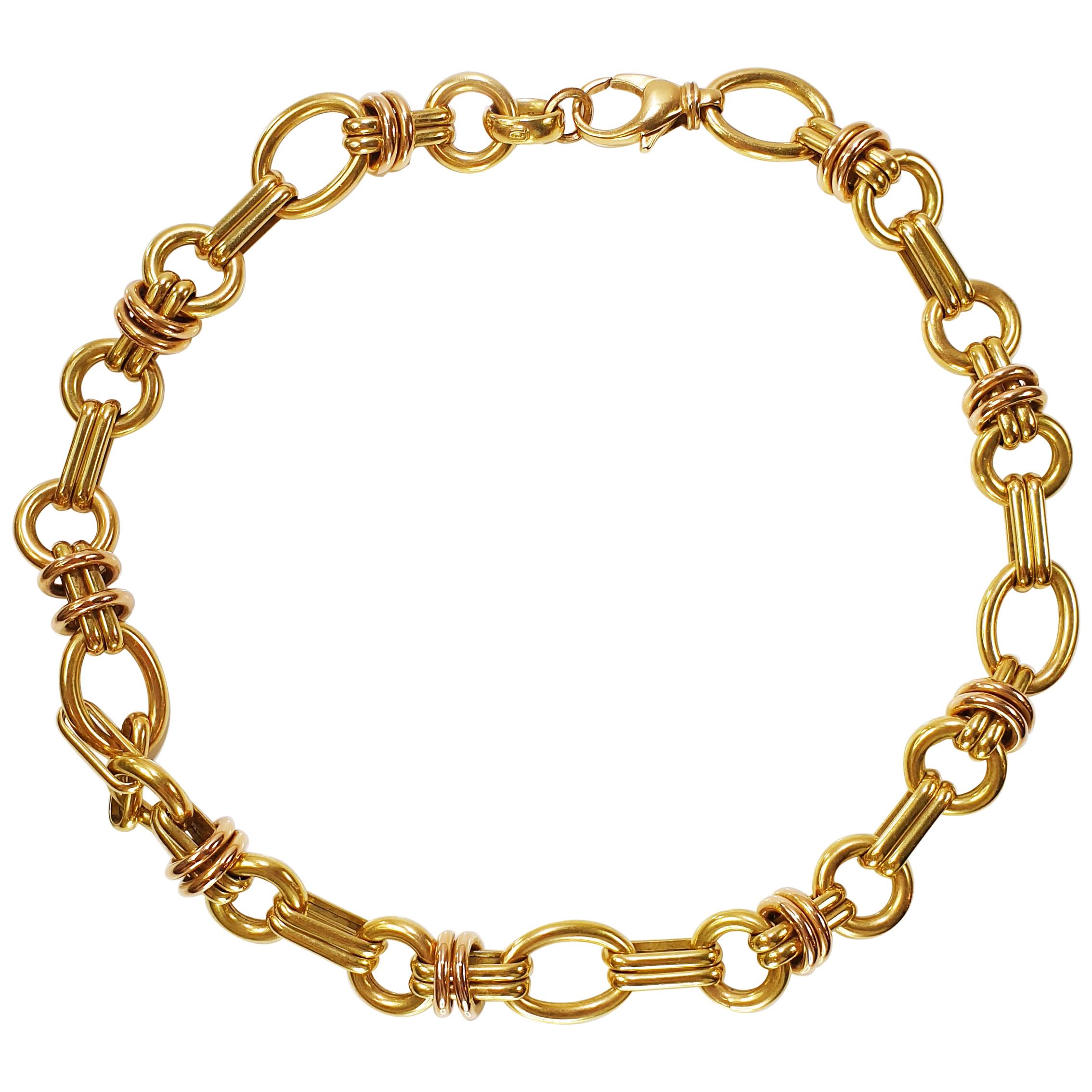 Solid 18 Karat Yellow and Pink Gold Link Necklace