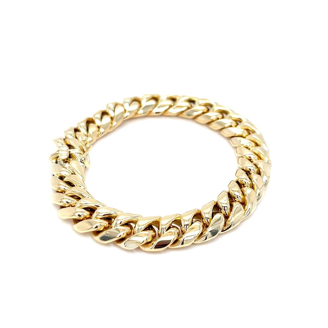 Solid 18K Yellow Gold 10mm Cuban Link Bracelet In Good Condition For Sale In Coral Gables, FL
