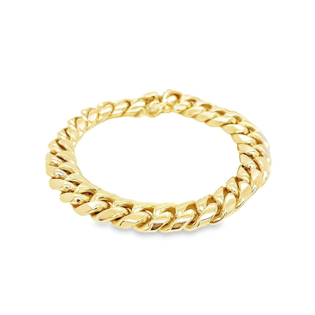 Men's Solid 18K Yellow Gold 10mm Cuban Link Bracelet For Sale