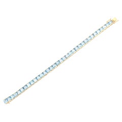 Solid 18K Yellow Gold 13.65 Carat Blue Topaz Tennis Bracelet for Women