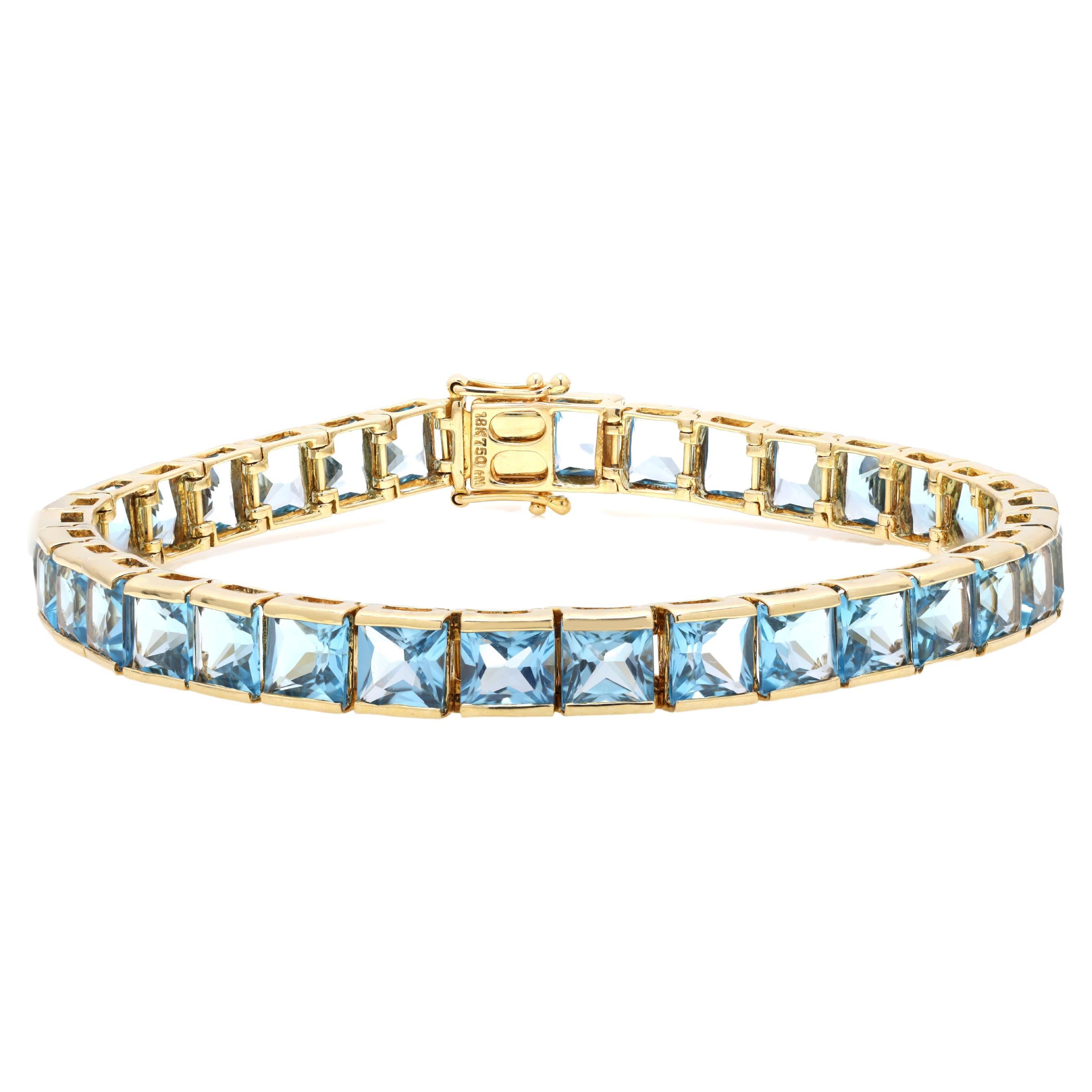 Bracelet tennis en or jaune massif 18 carats avec topaze bleue de 13,65 carats pour femmes