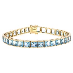 Bracelet tennis en or jaune massif 18 carats avec topaze bleue de 13,65 carats pour femmes