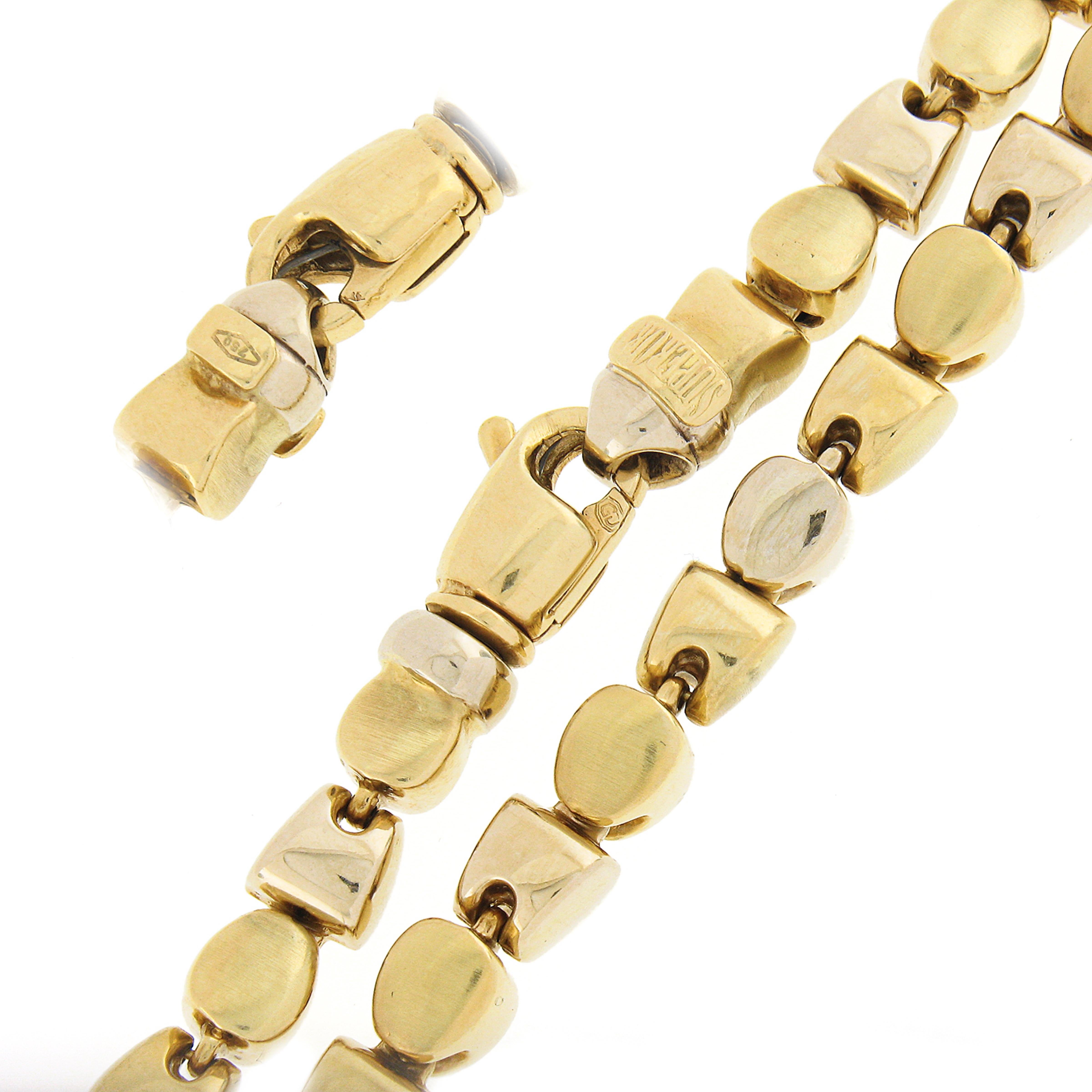 Solid 18k Yellow Gold Polished & Brushed Finish Geometric Link Necklace In Good Condition For Sale In Montclair, NJ
