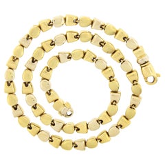 Solid 18k Yellow Gold Polished & Brushed Finish Geometric Link Necklace
