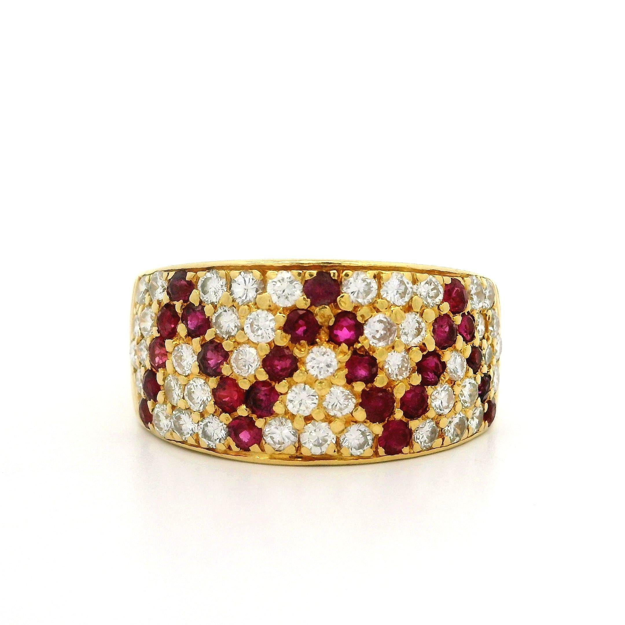 Solid 18k Yellow Gold 1.75ctw Pave Ruby & Diamond Wide Zig Zag Band Ring For Sale 5