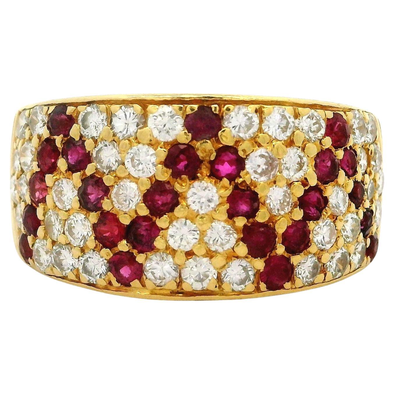 Solid 18k Yellow Gold 1.75ctw Pave Ruby & Diamond Wide Zig Zag Band Ring