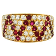 Solid 18k Yellow Gold 1.75ctw Pave Ruby & Diamond Wide Zig Zag Band Ring
